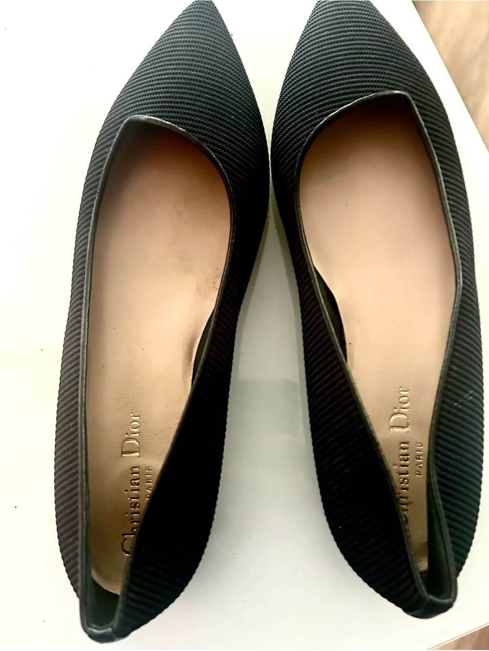 Dior Black Textured Pointed-Toe Flats